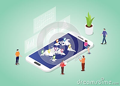 World statistic concept with worlds map and data with modern isometric style Cartoon Illustration