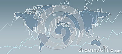 World stock market concept with white financial chart diagram on world map background Stock Photo