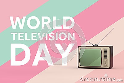 World Television Day Concept. Classic vintage TV with World Television Day Sign. 3d Rendering Stock Photo