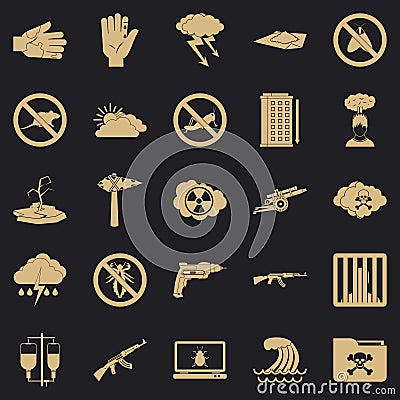 World tension icons set, simple style Vector Illustration