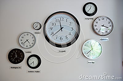 World time zone clocks Stock Photo