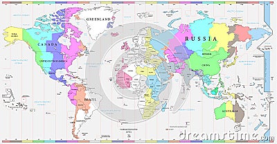 World time zones map, and political map of the world Vector Illustration