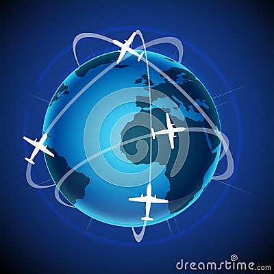 World tour with globe and plane Stock Photo