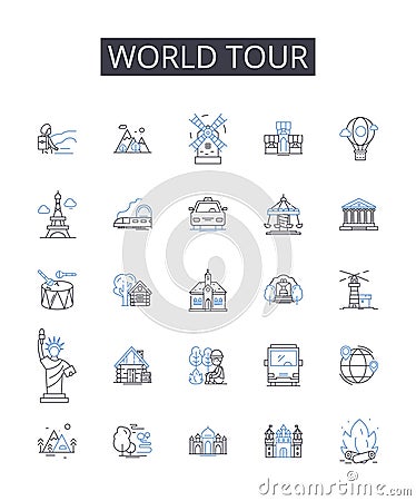 World tour line icons collection. Navigate, Guide, Directions, Pointer, Signpost, Map, Route vector and linear Vector Illustration