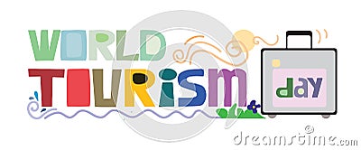 World tourism day 27 September Illustration typography. Cartoon Illustration