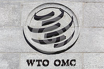 The World Trade Organization sign on a wall Editorial Stock Photo