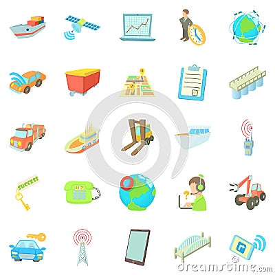 World transport network icons set, cartoon style Vector Illustration