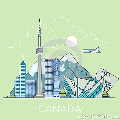 World travel in Canada Linear Flat vector design t Vector Illustration