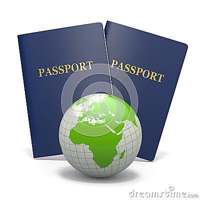 World travel. Earth and passport. 3d Stock Photo