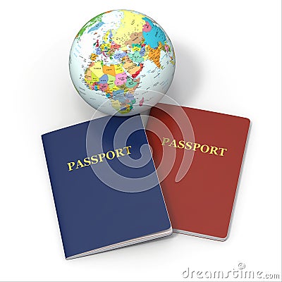 World travel. Earth and passport on white background Stock Photo