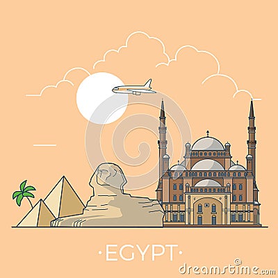World travel in Egypt Linear Flat vector design te Vector Illustration