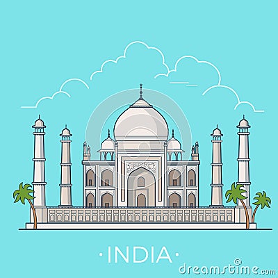 World travel in India Linear Flat vector design te Vector Illustration