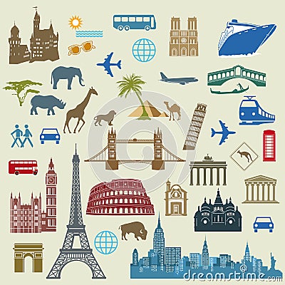 World travel and landmarks Vector Illustration