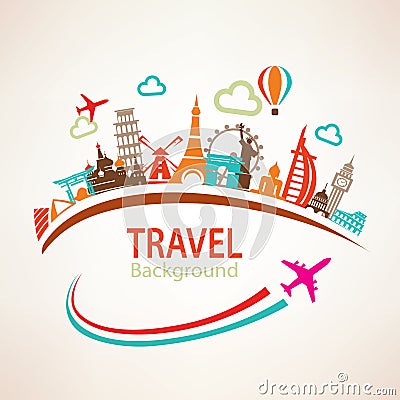 World travel, landmarks silhouettes Vector Illustration