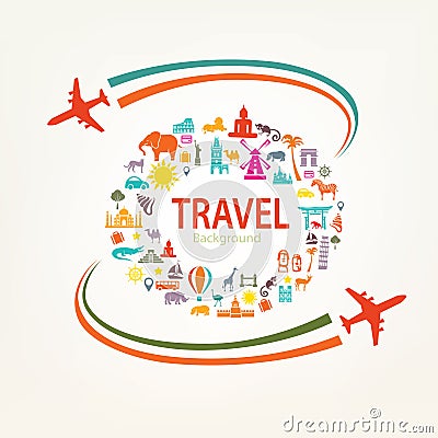 World travel, landmarks silhouettes icons Vector Illustration