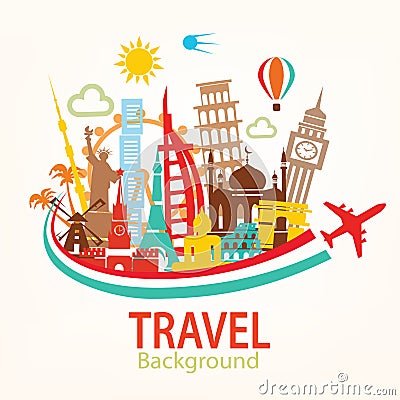 World travel, landmarks silhouettes icons set Vector Illustration