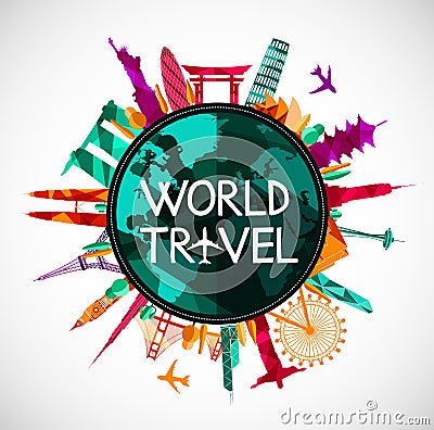 World travel, landmarks skyline silhouettes Vector Illustration