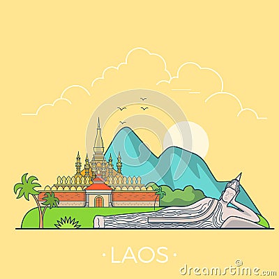 World travel in Laos. Asia Linear Flat vector. Vector Illustration