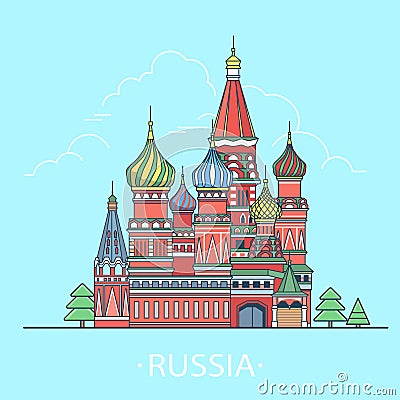 World travel in Russian Federation. Linear Flat ve Vector Illustration