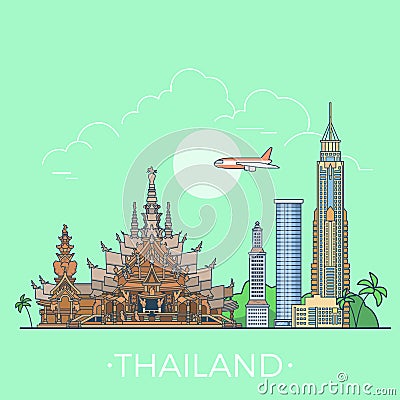 World travel in Thailand Linear Flat vector design Vector Illustration