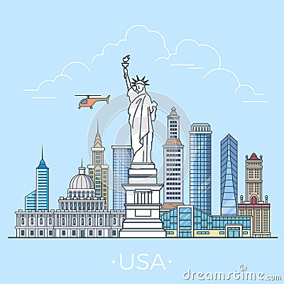 World travel in USA States Linear Flat vector desi Vector Illustration