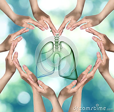 World Tuberculosis Day and No Tobacco campaign. People surrounding lungs, making heart shaped frame with hands Cartoon Illustration