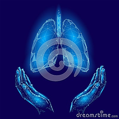 World Tuberculosis Day poster human lungs in hands blue background. TB awareness health care medicine center. Medical Vector Illustration