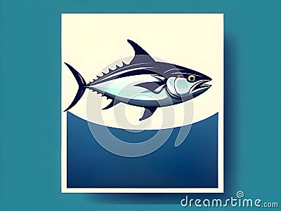 World Tuna Day May 2. Ocean Day June 8. Vector art of sea tuna isolated on white background with copy space. Tuna can label Cartoon Illustration