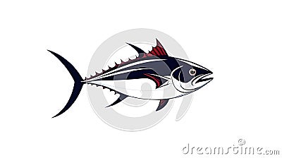 World Tuna Day May 2. Ocean Day June 8. Vector art of sea tuna isolated on white background with copy space. Tuna can label Cartoon Illustration