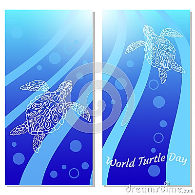 World Turtle Day. Water turtles. Flyers for event participants. Stock Photo