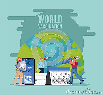 world vaccination lettering with people Vector Illustration