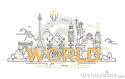 World - vector line travel illustration Vector Illustration