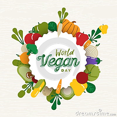 World Vegan Day card with vegetable icons Vector Illustration