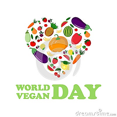 World Vegan Day vector illustration. Vegetable heart. Vector Illustration