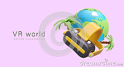 World of virtual reality. Travels to different countries. Visualization of Earth Vector Illustration