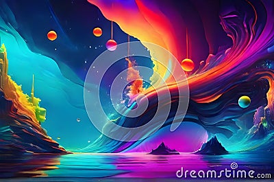 A world of vivid dreams by composing an abstract piece using a spectrum of technicolor lights. Create a dynamic and surreal Stock Photo
