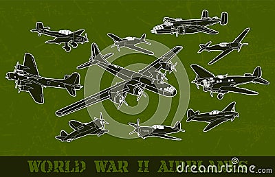 World War II Airplanes set Cartoon Illustration