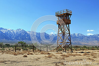 Manzanar National Historic Site, Watchtower of Japanese Internment Camp, California, USA Stock Photo
