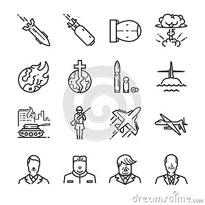 World war line icon set Vector Illustration