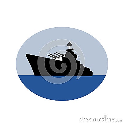 World War Two Battleship Destroyer Oval Retro Vector Illustration