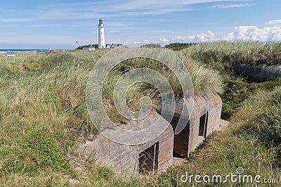 World war two bunker in front of Hirtshals Fyr Lighthouse, Denmark Stock Photo