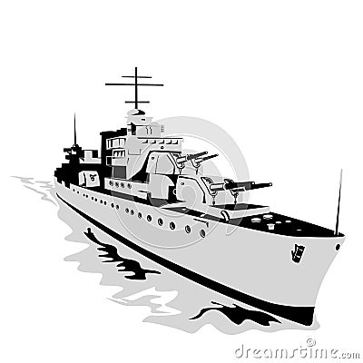 World War Two Fletcher Class Torpedo Boat Destroyer Isolated Retro Vector Illustration