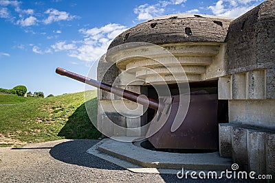 World War Two German artillery remnant at Longues-sur-Mer, Atlantic Wall fortification, Normandy, France Stock Photo
