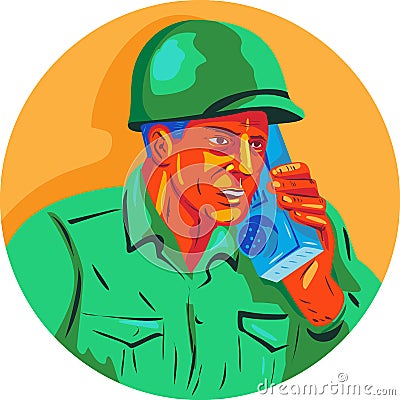 World War Two Soldier American Talk Radio WPA Vector Illustration