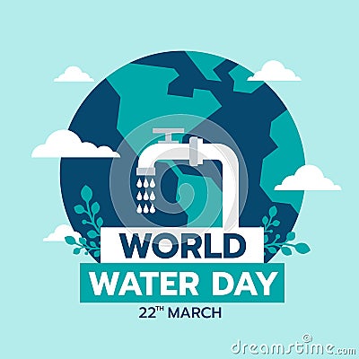 World water day banner with drop water fall from the tap and globle world sign minimal style vector design Vector Illustration