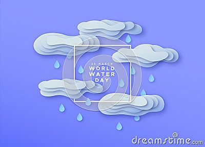 World Water day papercut rain cloud card concept Vector Illustration