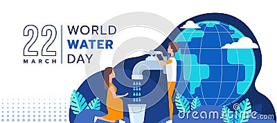 World water day - People are collecting water that flows from the faucet on the earth vector design Vector Illustration