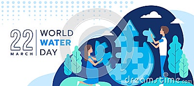 World water day - People working on tear drop water jigsaw puzzles vector design Vector Illustration