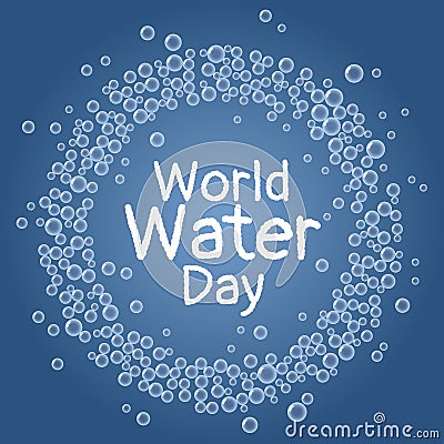 World Water Day. Underwater blue bubbles wreath postcard Vector Illustration