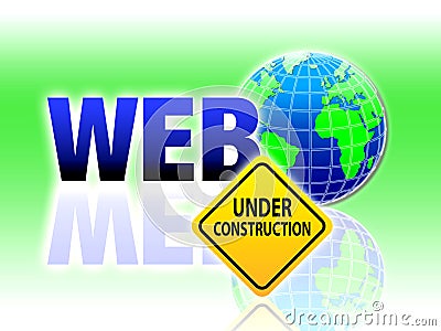 World Web Under Construction Sign Cartoon Illustration